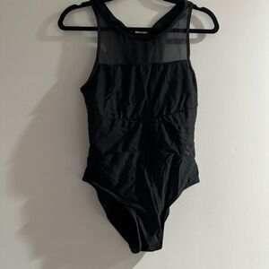 Joan Vasquez Black Mesh Panel One‎ Piece Swimsuit Racerback Size L